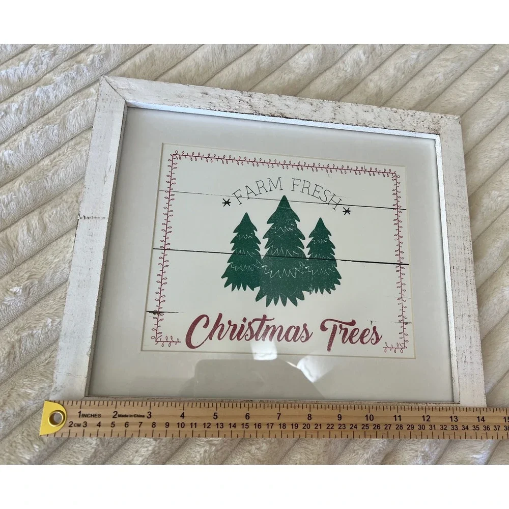 Farm Fresh Christmas Trees Framed Wall Art Rustic Wood Sign‎ Holiday Decor